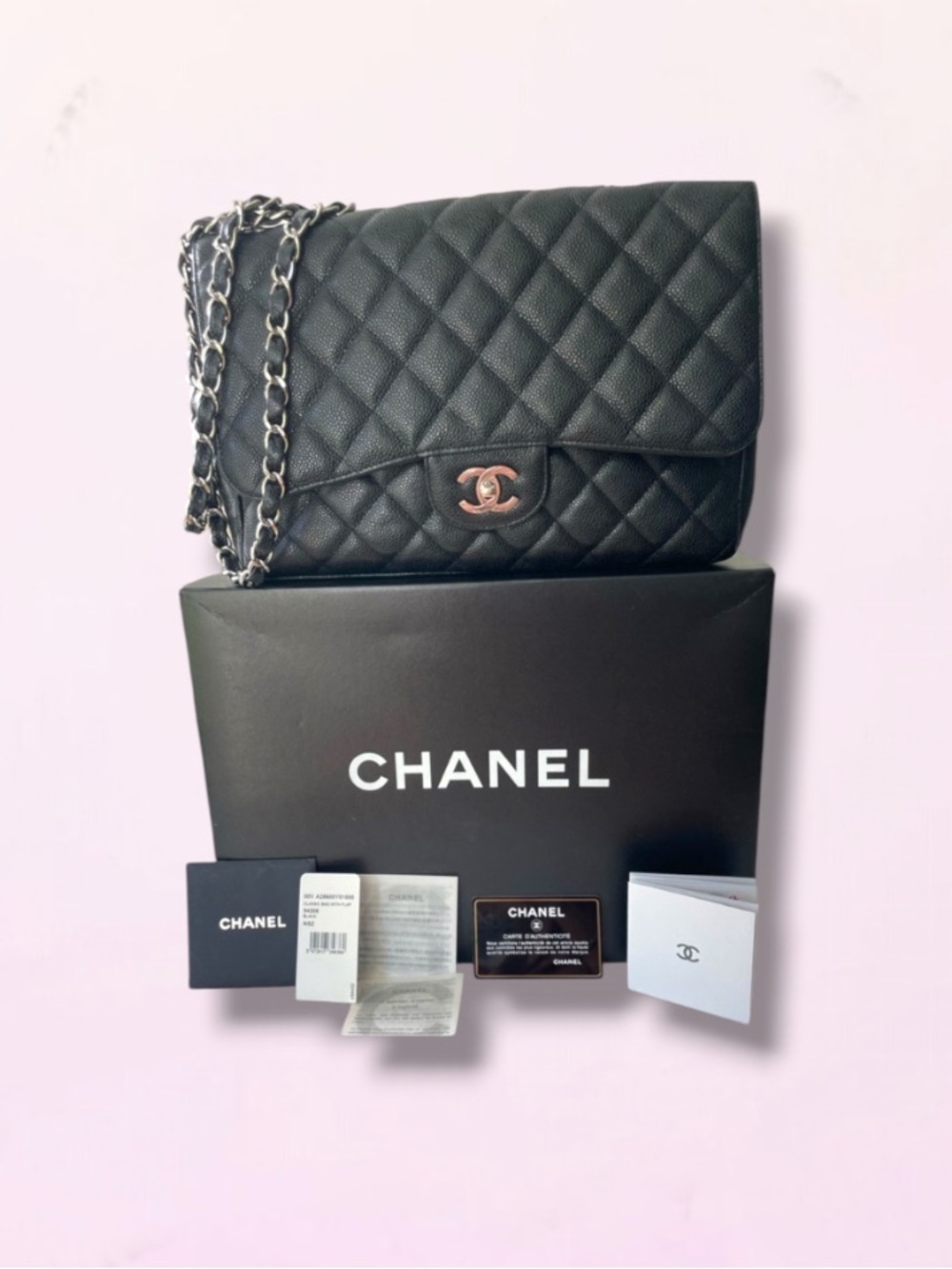 Chanel Classic Jumbo Quilted Grained Flap Bag Silver Chain  Hardware